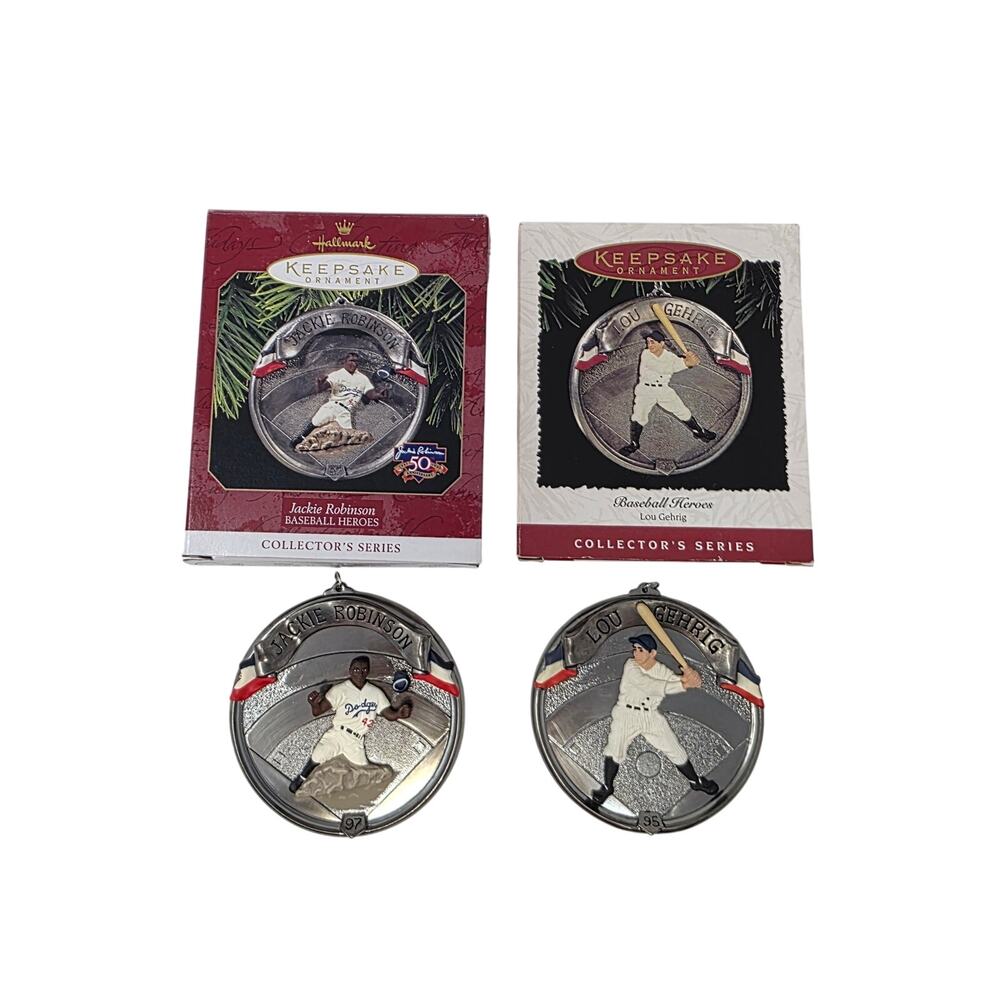 Hallmark Baseball Heroes Ornaments Jackie Robinson & Lou Gehrig Lot w/ Boxes
